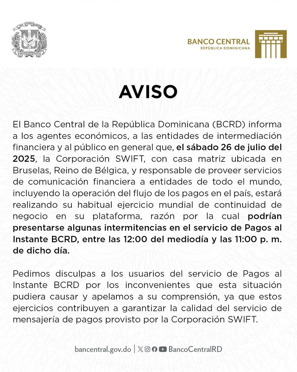 #AvisoBCRD | #SipardBCRD