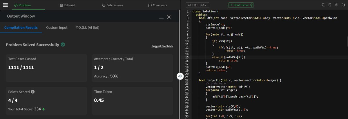 ShristiRawat137's tweet image. Solved Directed Graph Cycle Detection using DFS! 🔁
Used a recursion stack to spot cycles in directed graphs.
#DFS #GraphTheory #CycleDetection #LeetCode #Coding