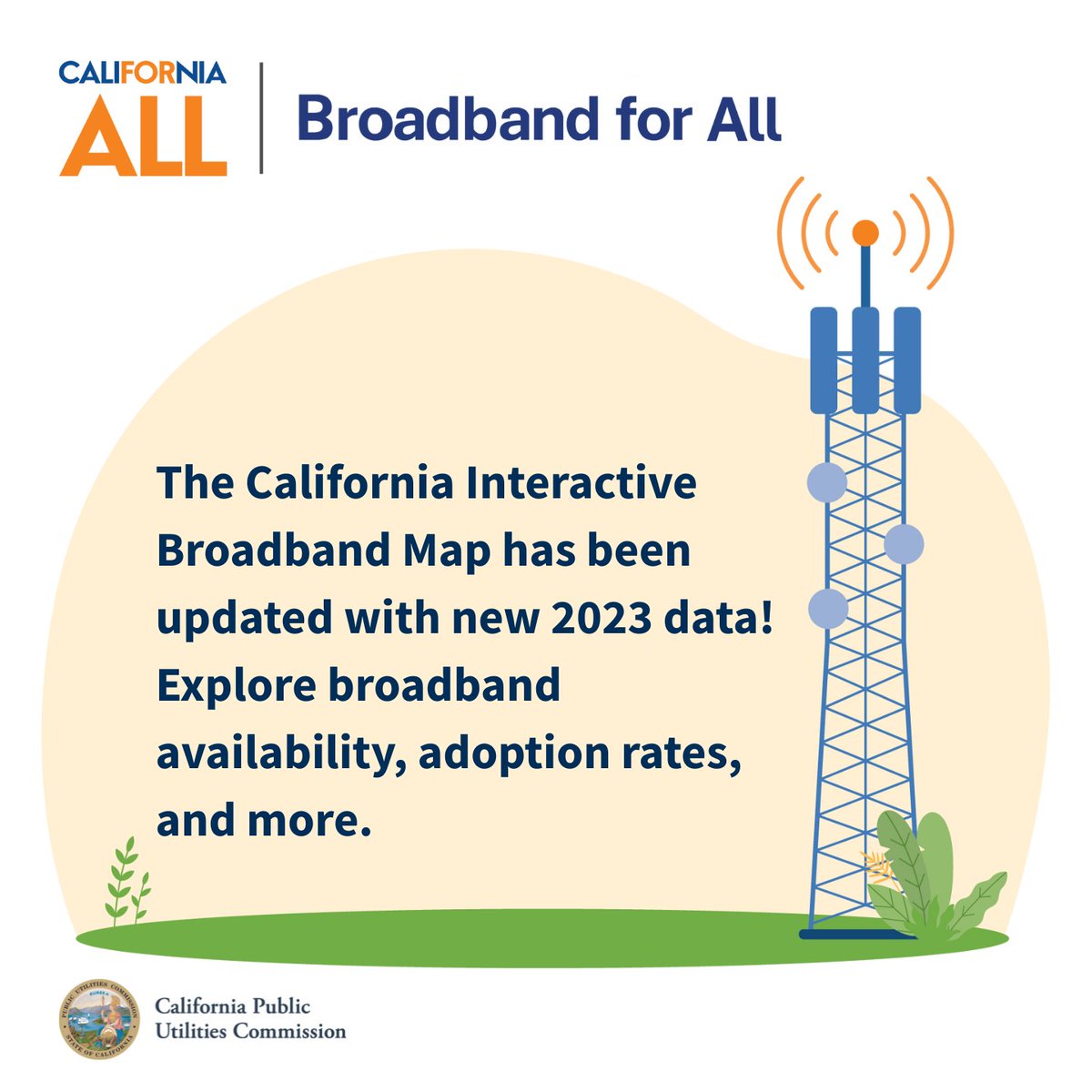 📡 The California Interactive Broadband Map has been updated with the latest data! Explore broadband availability, adoption rates, and more. Now with a public feedback tool &amp; user guide.

🔗 Learn more: cpuc.ca.gov/news-and-updat…
#BroadbandForAll #California