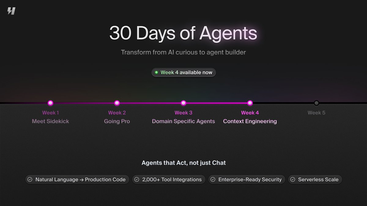 hypermodeinc's tweet image. 🚀 Week 4 of #30DaysOfAgents is LIVE: Context Engineering! 🧠
This week you'll learn:
🎯 Agent System Prompts & User Messages
🗄️ Retrieval with @supabase & @MongoDB
🕸️ GraphRAG with @neo4j
📊 Knowledge graph modeling & querying
Get started: docs.hypermode.com/agents/30-days…