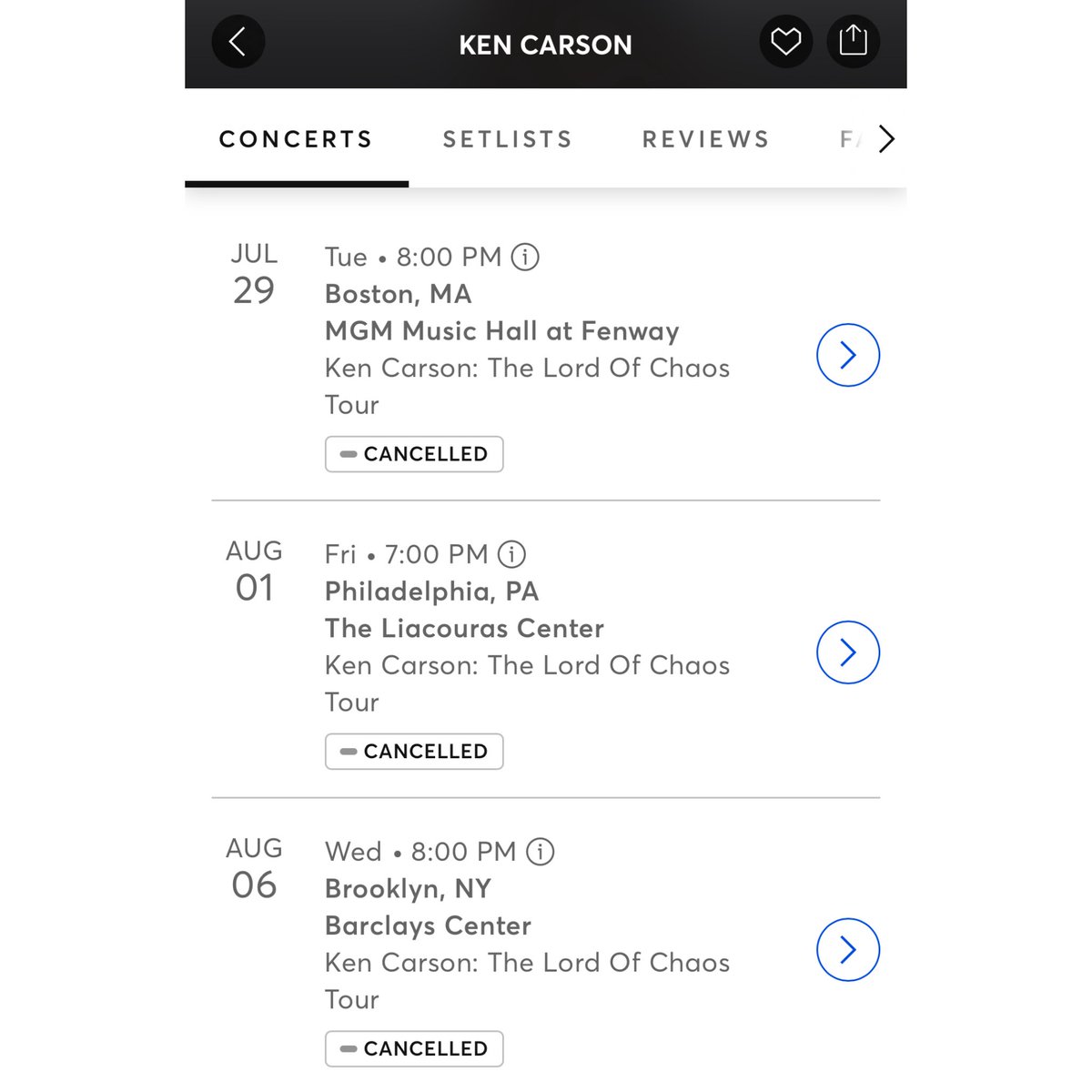 DBL0ARCHIVE's tweet image. Ken Carson’s tour dates are now appearing as cancelled