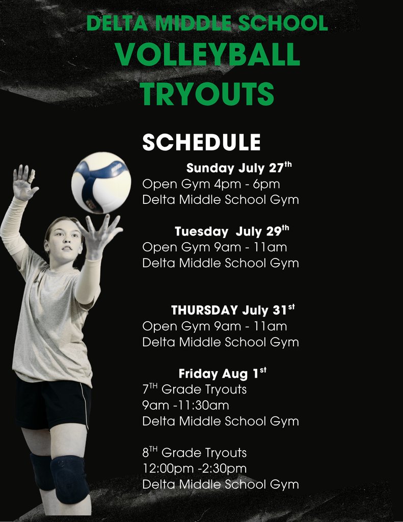 Please see below the information regarding tryouts for 2025 middle school volleyball season.