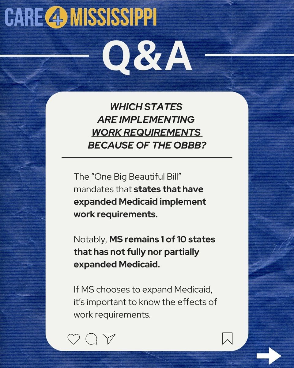 Care4MS's tweet photo. Medicaid expansion is vital for MS — but under the new federal bill, it comes with mandatory work requirements.
That means:
📉 Fewer people covered
💸 Higher state costs
🚫 Gig &amp; low-wage workers at risk
MS needs expansion — not extra barriers. #CloseTheGapMS #workrequirements https://t.co/EgC6KU3Mw1