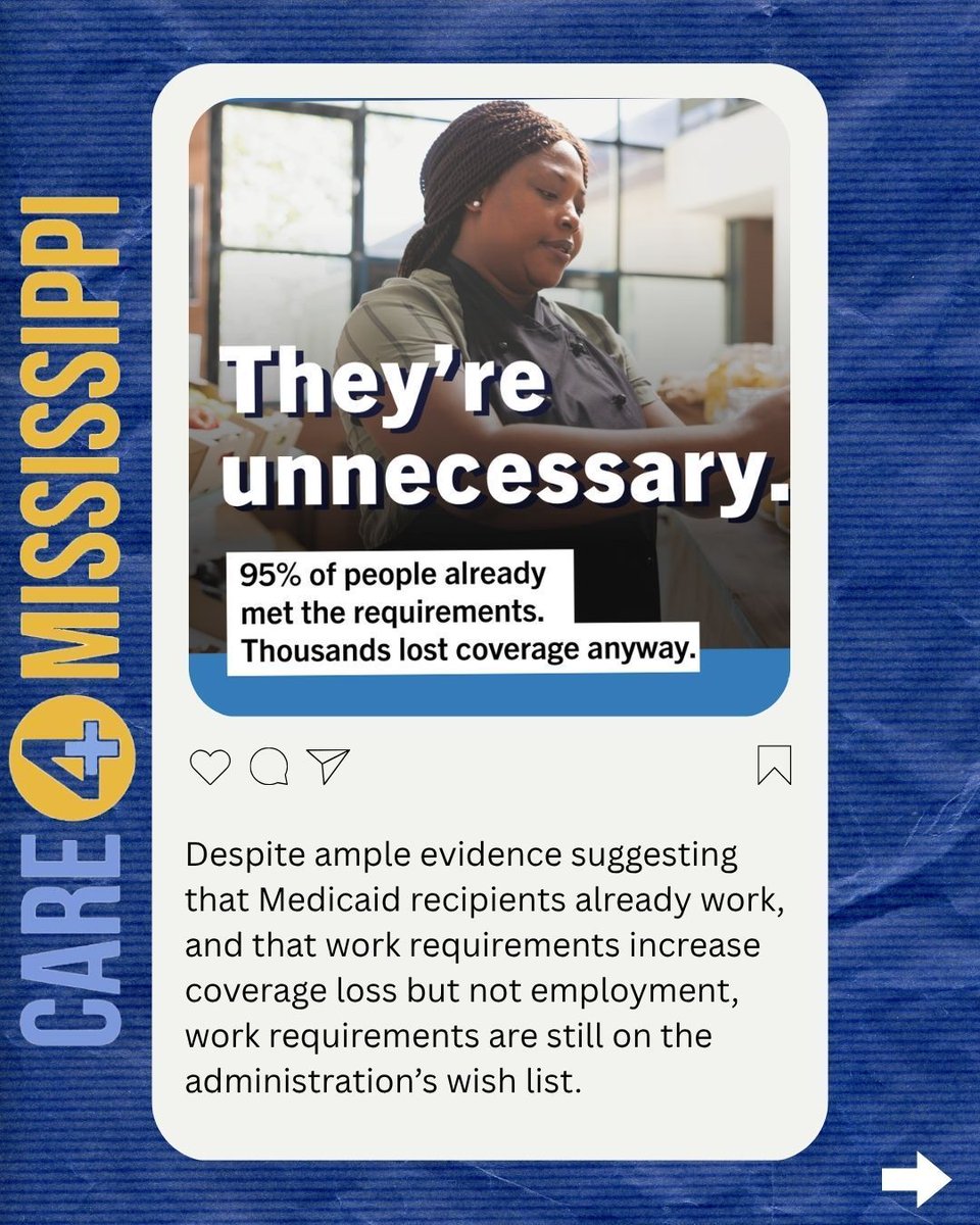 Care4MS's tweet photo. Medicaid expansion is vital for MS — but under the new federal bill, it comes with mandatory work requirements.
That means:
📉 Fewer people covered
💸 Higher state costs
🚫 Gig &amp; low-wage workers at risk
MS needs expansion — not extra barriers. #CloseTheGapMS #workrequirements https://t.co/EgC6KU3Mw1