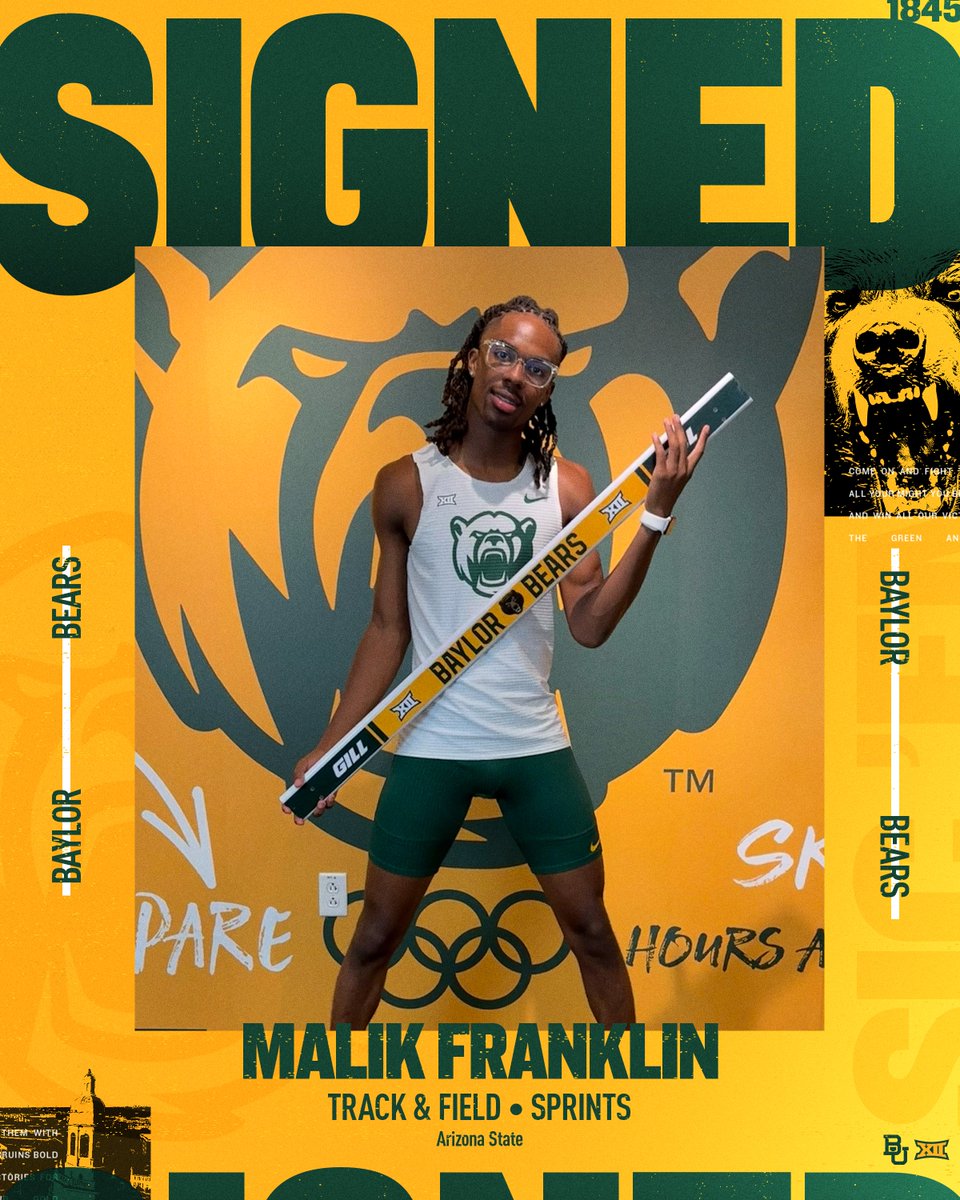 BaylorTrack's tweet image. 𝙒𝙚𝙡𝙘𝙤𝙢𝙚 𝙩𝙤 𝙒𝙖𝙘𝙤, Malik Franklin!✍️
The Arizona State transfer comes to Baylor with a 21.11 PR in the 200 and a 46.19 PR in the 400!
#SicEm🐻