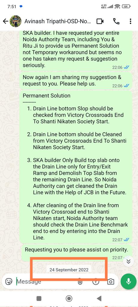 <a href="/noida_authority/">NOIDA Authority</a> <a href="/myogiadityanath/">Yogi Adityanath</a> <a href="/CeoNoida/">CEO, NOIDA Authority</a> <a href="/CMOfficeUP/">CM Office, GoUP</a> <a href="/myogioffice/">Yogi Adityanath Office</a> <a href="/UPGovt/">Government of UP</a> <a href="/dmgbnagar/">DM G.B. Nagar/NOIDA</a> <a href="/CPCB_OFFICIAL/">Central Pollution Control Board</a> <a href="/narendramodi/">Narendra Modi</a> <a href="/PMOIndia/">PMO India</a> <a href="/ChiefSecy_UP/">Manoj Kumar Singh, IAS, Chief Secretary, UP</a> <a href="/BJP4India/">BJP</a> <a href="/BJPCentralMedia/">BJP Central Media</a> <a href="/BJP4UP/">BJP Uttar Pradesh</a> <a href="/dr_maheshsharma/">Dr. Mahesh Sharma</a> <a href="/tejpalnagarMLA/">Tejpal Nagar</a> पूरे 3 साल लग गए नोएडा अथॉरिटी को अपनी गलती मान ने और उसको सुधारने में। अगर 3 साल पहले मेरी बात मान ली होती तो आज इतनी परेशानी झेलनी नहीं पड़ती। काम अभी भी अधूरा हुआ हैl शांतिनिकेतन से लेकर विक्ट्री क्रॉसरोड्स सोसायटी तक नियमानुसर ड्रेन लाइन का निर्माण जल्दी से करवाया जाए।