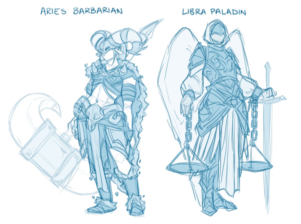 RenRooked's tweet image. super rough concepts playing around with the idea of zodiac gods inspired by dnd classes