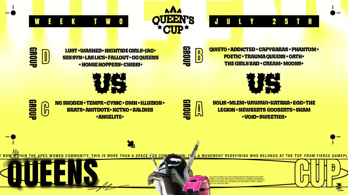 RynoLive_'s tweet image. Week 2 of Queen's Cup kicks off tonight at 7pm EST!!
Catch all the action live on twitch or on @teamstreamgg
Our top 2 teams face off in Lobby 2! Standings will be shaken up today with the stacked Lobby 1!
Who will come out on top? Who will wear the week 2 crown?!