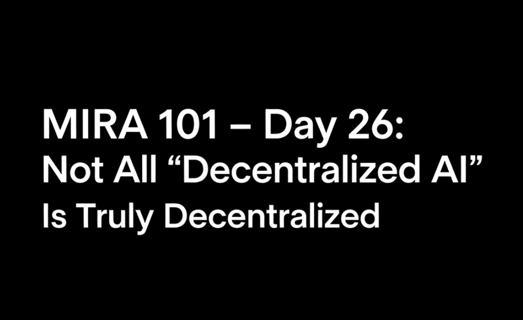 GusuyProduction's tweet image. MIRA 101 – Day 26: Not All "Decentralized AI" Is Truly Decentralized
Everyone’s shouting “decentralized AI” lately. But let’s be real most are still centralized at the core.
They host models on private servers. They let a handful of insiders control the updates. They promise…