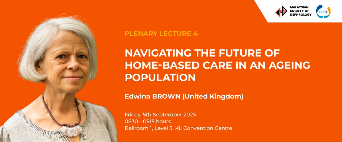 What does the future hold for home-based kidney care in ageing populations? Dr. Edwina Brown (🇬🇧) shares her vision at #ISPDAPCM25. Plenary Lecture 4.
🔗 Secure your spot now: buff.ly/ien8s1c 
#PeritonealDialysis #PDenthusiasts #ISPD