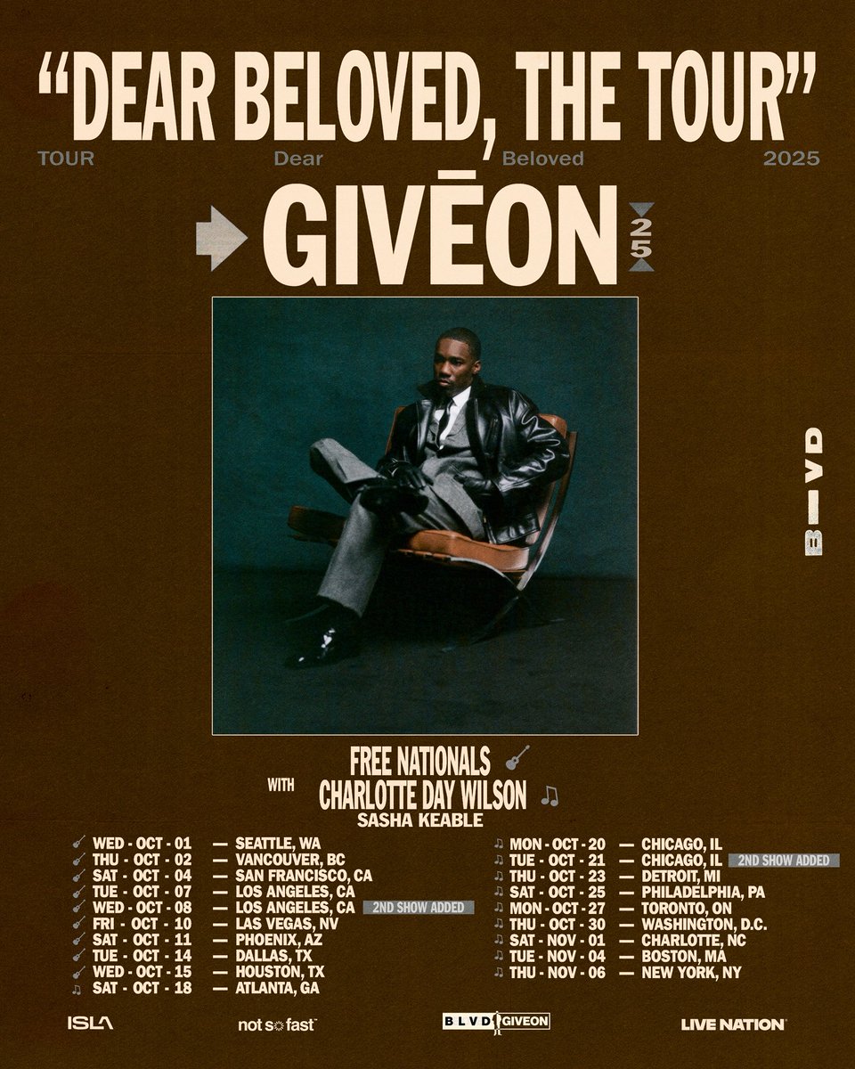 giveon's tweet image. DEAR BELOVED, THE TOUR on sale at 10 AM local time today 🎺🎙️…
giveonofficial.com/tour/