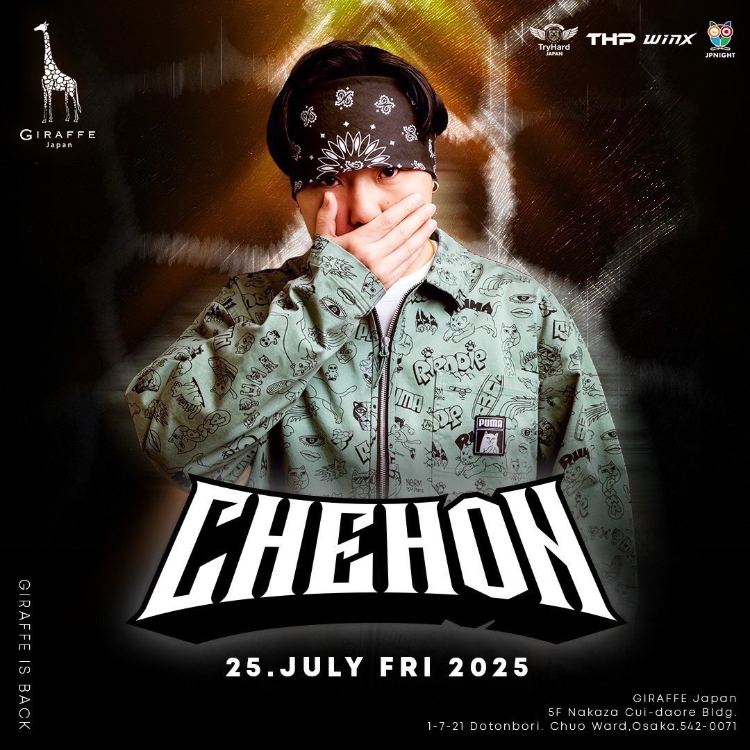 CHEHON_Info's tweet image. 【チェホン出演情報】
7.25.FRI
FRIDAY at GIRAFFE
大阪
新生ジラフで初LIVE!!