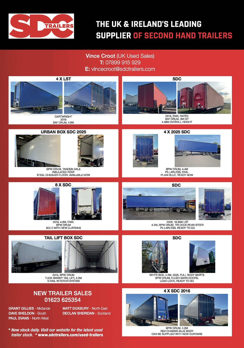 Commercial Motor (@comm_motor) on Twitter photo Established in 1978, SDC is the UK and Ireland’s largest semi-trailer manufacturer.
Here are some of their high quality used trailers currently available. 👇🏻
Contact:
👤 Vince Croot
📞 07899 915929 or email on :
📧vincecroot@sdctrailers.com
🌐 sdctrailers.com/used-trailers/…
#ad Established in 1978, SDC is the UK and Ireland’s largest semi-trailer manufacturer.
Here are some of their high quality used trailers currently available. 👇🏻
Contact:
👤 Vince Croot
📞 07899 915929 or email on :
📧vincecroot@sdctrailers.com
🌐 sdctrailers.com/used-trailers/…
#ad
