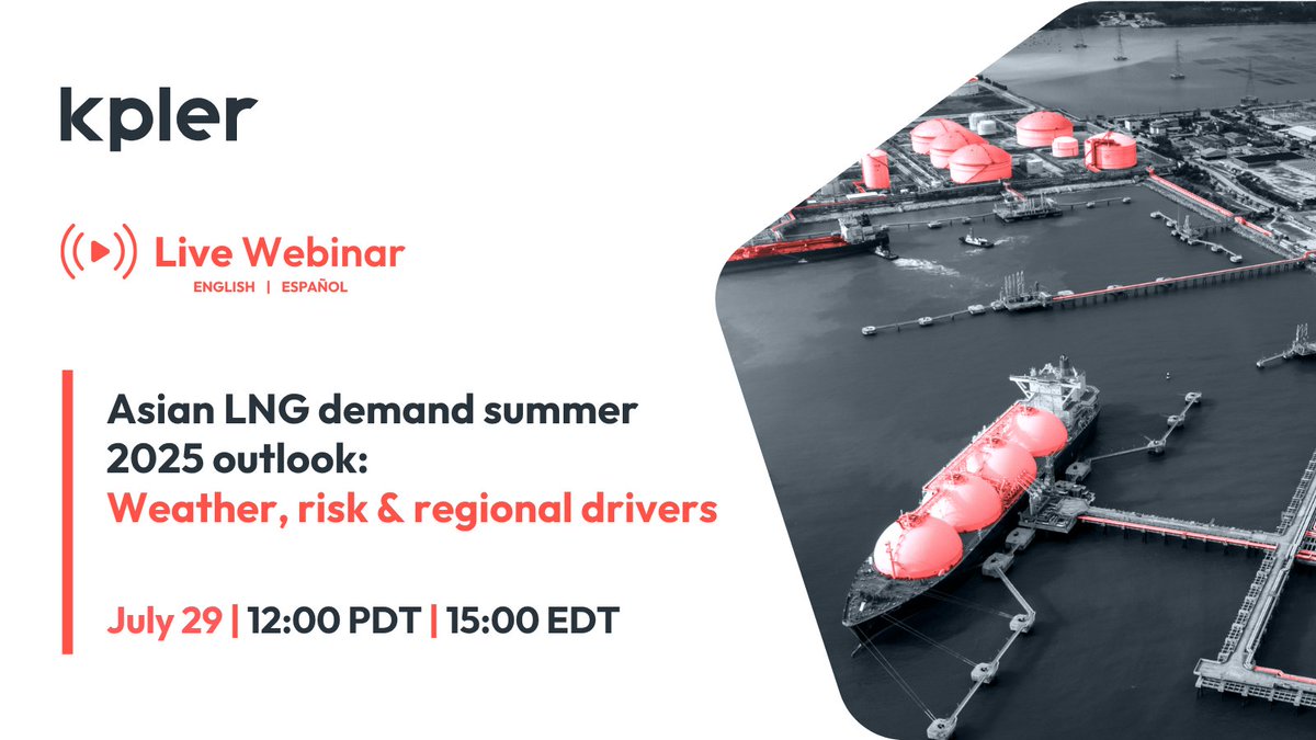 Kpler's tweet image. How will Asia’s LNG demand evolve this summer?
Gain actionable insights into how temperature volatility, policy shifts, and evolving risks could transform #LNG procurement strategies across Asia in the months ahead. Our latest webinar will explore:
✔️ Sector-specific demand…