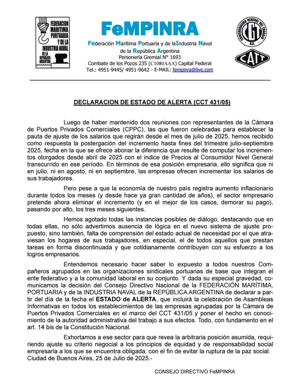 FeMPINRATv's tweet image. #FeMPINRATVOFICIAL Declaración de estado de alerta
FeMPINRA - Cámara de Puertos Privados Comerciales