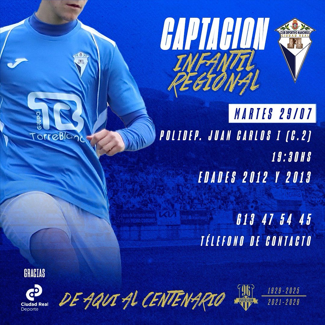🔵 CANTERA | PRUEBAS ⚪️

Abrimos jornada de pruebas para nuestro INFANTIL REGIONAL.

Puedes acudir directamente. En la zona de acceso al Campo 2, estará la zona de control (y avituallamiento) donde deberás cumplimentar la ficha de participación. 

Participarás junto a nuestros
