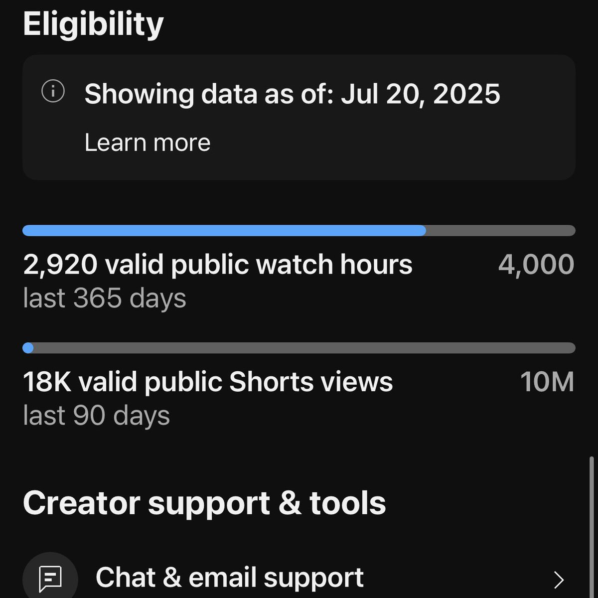 Ghostlike (Rockit Vinny’s side channel) 80 to 5k subs 1,080 to 4k watch hours. Thank you all so much those were my end of year goals and I may hit them SOON!