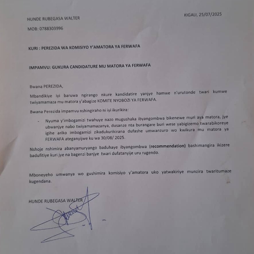 willarabbin's tweet image. 🚨BREAKING NEWS🚨
The Committee Led by Hunde Walter Resigns from FERWAFA Presidential Election
The team led by Hunde Walter has officially withdrawn from the FERWAFA presidential race, stepping down from the upcoming Rwanda Football Federation (FERWAFA) elections.…