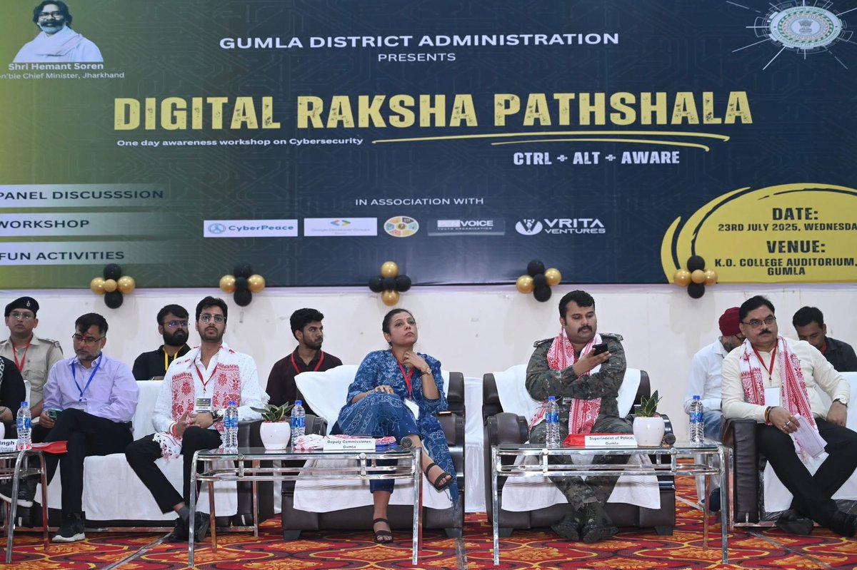 vivek_kmr_singh's tweet image. Honored to be part of #DigitalRakshaPathshala in Gumla, organized by @DCGumla to raise #CyberAwareness among students.
@VritaVentures shared insights on cyber threats, safety tips &amp;amp; reporting via cybercrime.gov.in 
#CyberSafety #DigitalIndia #VritaForChange