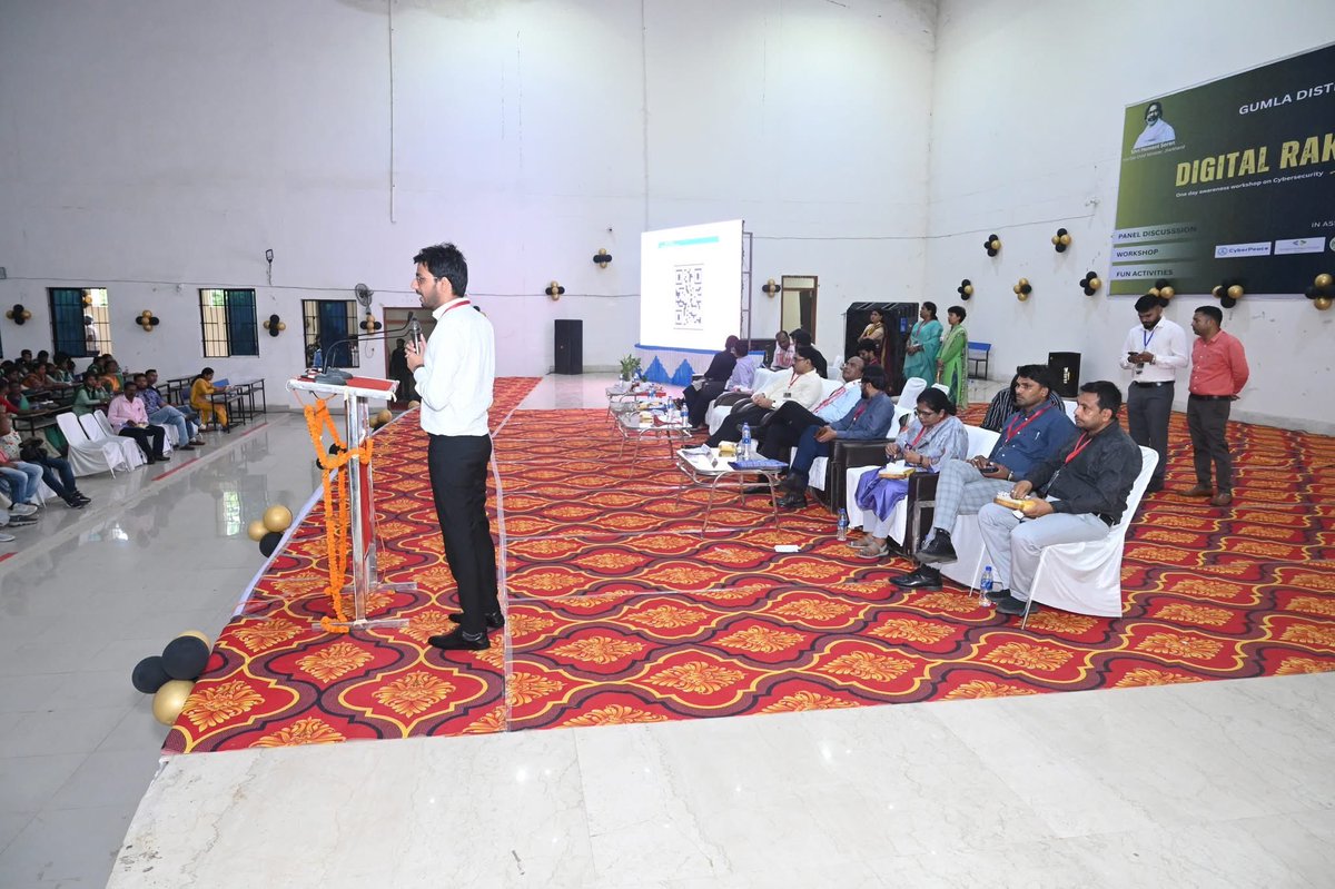 vivek_kmr_singh's tweet image. Honored to be part of #DigitalRakshaPathshala in Gumla, organized by @DCGumla to raise #CyberAwareness among students.
@VritaVentures shared insights on cyber threats, safety tips &amp;amp; reporting via cybercrime.gov.in 
#CyberSafety #DigitalIndia #VritaForChange