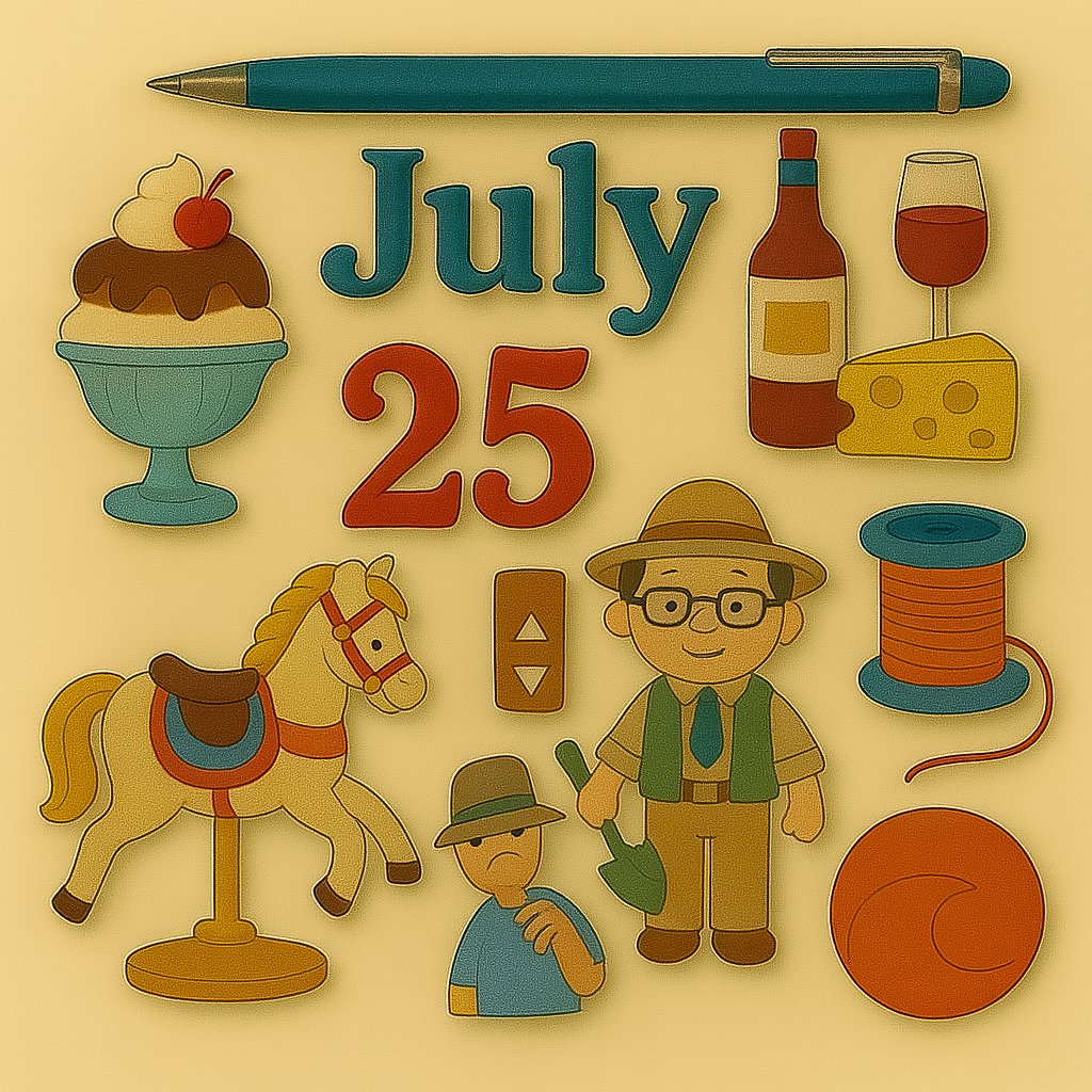 AironicObserver's tweet photo. July 25 is sweet, savory, and slightly strange:
🍨 #HotFudgeSundaeDay
🍷🧀 #WineAndCheeseDay
🎠 #CarouselDay
🗣️ #TalkInAnElevatorDay
🏺 #AskAnArchaeologistDay
🤙 #GetGnarlyDay
🧵 #ThreadTheNeedleDay
👨🍳 #CulinariansDay
🎯 Top 3 on the way!
#July25Fun #FudgeToFossils https://t.co/GOJi5joUDc