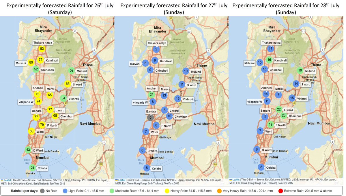 ClimateIITB's tweet image. ☁️💧Rainfall intensity is expected to reduce from tomorrow onwards after a heavy spell today 😮💨
Experimental rainfall forecasts from @ClimateIITB sponsored by @HDFCERGOGIC
#MumbaiRains
Follow @ClimateIITB for more such rainfall updates for planning your next day😊