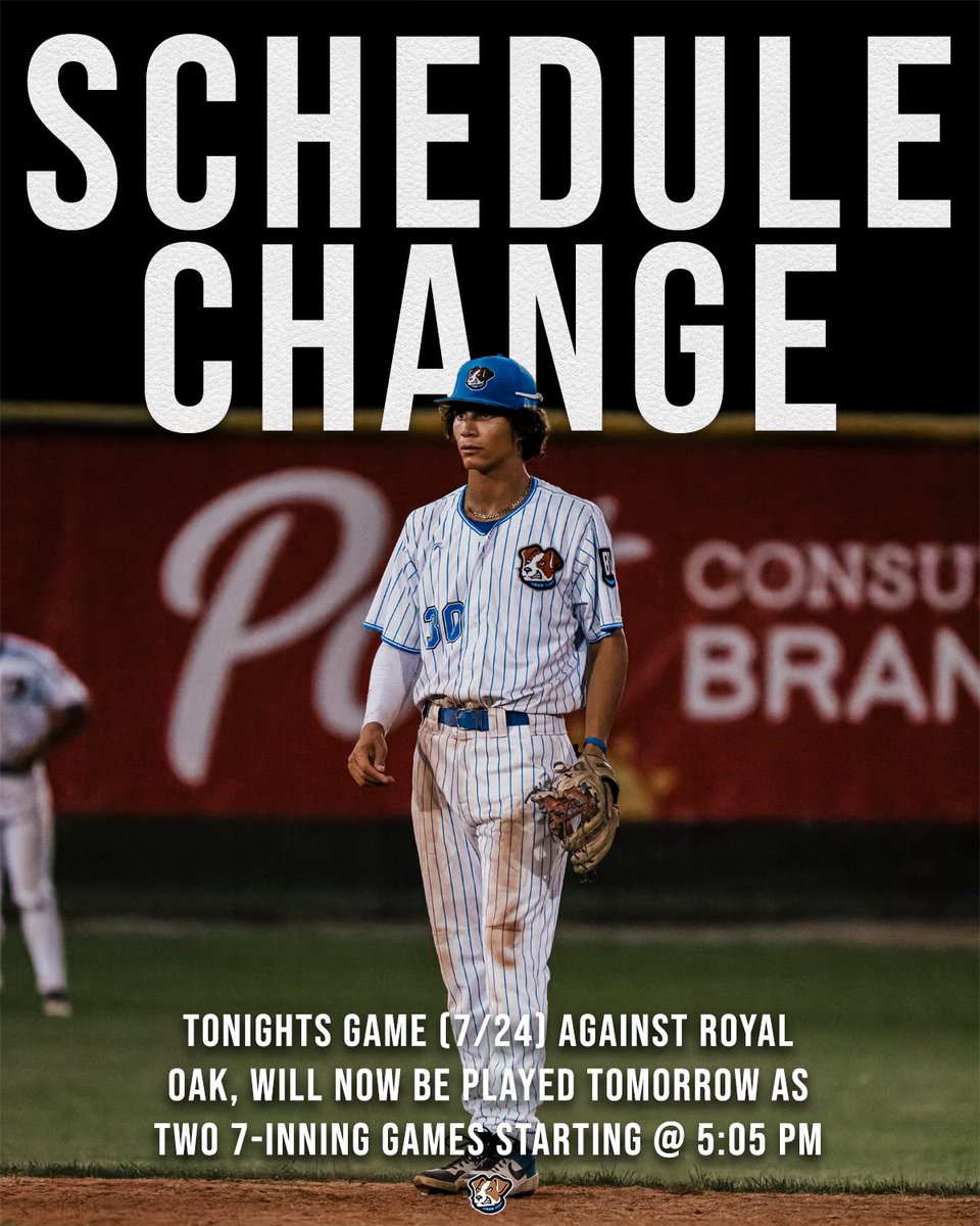 BCBattleJacks's tweet image. 🚨 SCHEDULE CHANGE 🚨
Battle Creek and Royal Oak will play 2 games today, July 25th, with Game 1 starting at 5:05 p.m. EST on ESPN+
Game 2 will be played shortly after and will be on NWL+