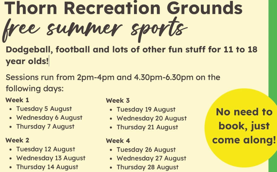 Free summer sports sessions to keep active during the holidays!

Starting from Tuesday 5th August in Houghton Regis. 

For more information click on the link below.
beactivebeds.co.uk/thorn-recreati…