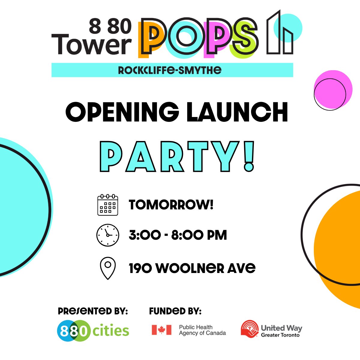 🥳TOMORROW! Join us for the 8 80 TowerPOPS Opening Celebration in Rockcliffe-Smythe. We have programmed the site with so much fun for a fantastic afternoon of enjoyment and celebration
🔗 RSVP ow.ly/7KvJ50Wv2bp
🕒 Time: 3:00 – 8:00 PM
📍 190 Woolner Ave
