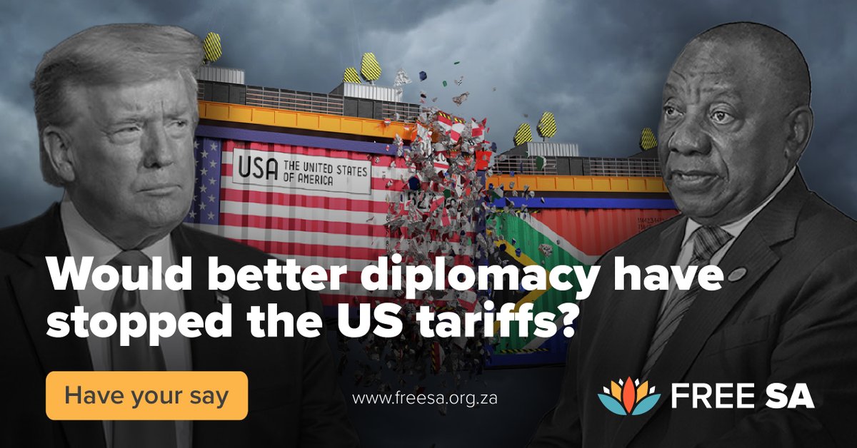 FreeSAorg's tweet image. 📊 POLL: Could better diplomacy have prevented the new US tariffs?
On 1 August, the US will impose a 30% tariff on South African exports. This is a blow to our economy, jobs, and local businesses.
President Ramaphosa calls it “unjustified.” But some say our growing ties with…