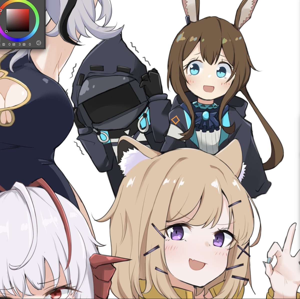 アーミヤ(アークナイツ) ,博士 ,ウタゲ(アークナイツ) ,W(アークナイツ) 「アーミヤかわちい」|ヘカトンのイラスト