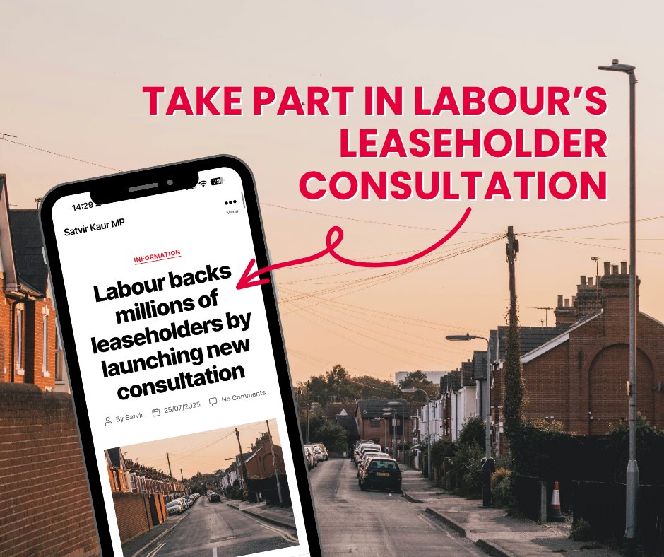 LabourSatvir's tweet image. Calling leaseholders in Southampton Test! 📢
If you're a local leaseholder, you may have got a letter from me about our milestone Leaseholder Consultation, a major effort to improve the system for those suffering under a dysfunctional regime.
📝 Take part: satvirkaur.info/labour-leaseho…