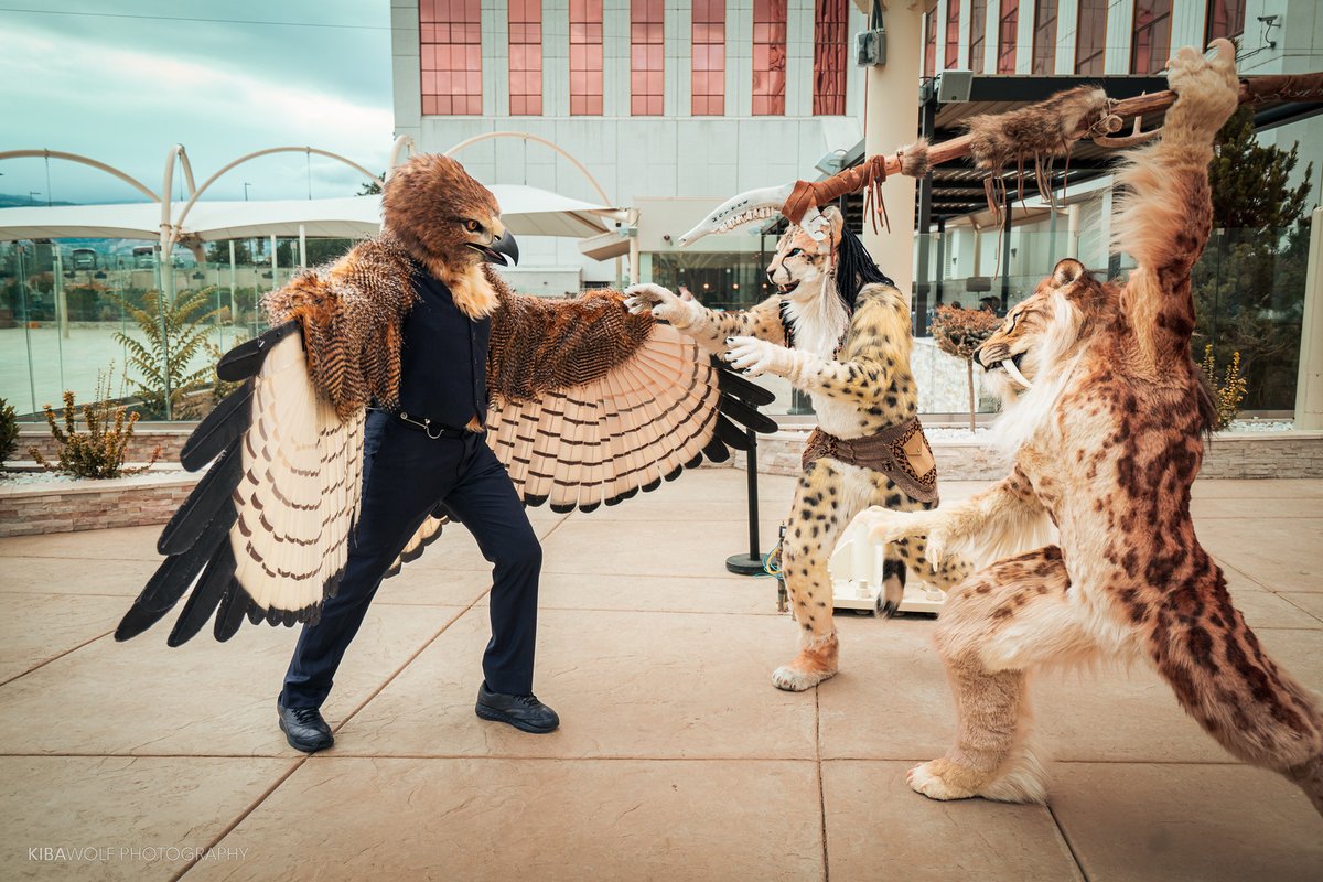 "Hey... I know where the casino keeps the catnip!"
Hanging with two legendary kitties, Shadolin Netolu and <a href="/Spottacus/">Spottacus (🚀dore_sf)</a>  

📸 by <a href="/KibaRinWolf/">暮れKure ✨🌠 / Kiba Wolf (牙ウルフ)➲MFF</a> 
All 3🦊by <a href="/clckwrkcreature/">Clockwork Creature</a> 
 #fursuiter #realisticfursuit #Cheetah #Tigers  #hawk #FursuitFriday