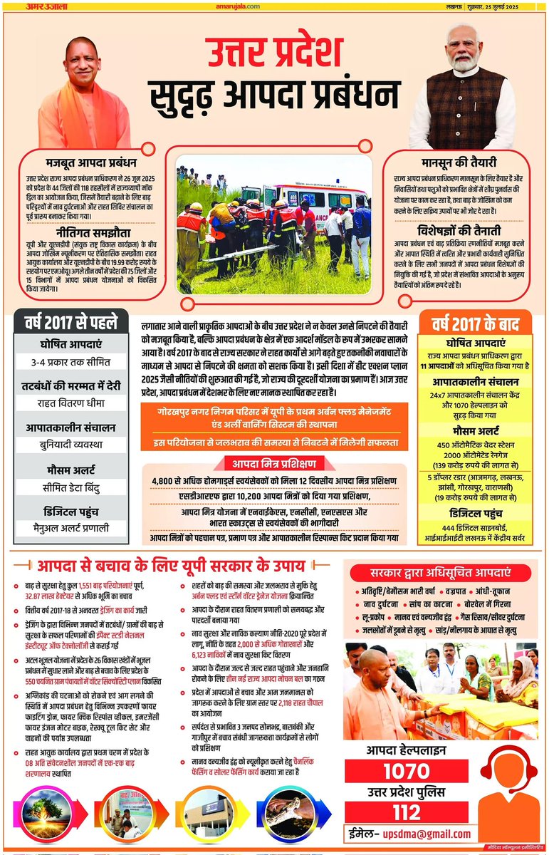Uttar Pradesh State Disaster Management Authority (@up_sdma) on Twitter photo उत्तर प्रदेश: आज सशक्त, सदैव तैयार।
कुछ जनपदों तक सीमित आपदा प्रबंधन से, आज पूरे राज्य में तकनीक आधारित प्रभावी व्यवस्था तक, मा० मुख्यमंत्री व UPSDMA अध्यक्ष <a href="/myogiadityanath/">Yogi Adityanath</a> जी के नेतृत्व में अद्वितीय बदलाव।
पूर्व चेतावनी+ जागरूक समुदाय+ प्रशिक्षित वॉलंटियर्स= सुरक्षित प्रदेश! उत्तर प्रदेश: आज सशक्त, सदैव तैयार।
कुछ जनपदों तक सीमित आपदा प्रबंधन से, आज पूरे राज्य में तकनीक आधारित प्रभावी व्यवस्था तक, मा० मुख्यमंत्री व UPSDMA अध्यक्ष <a href="/myogiadityanath/">Yogi Adityanath</a> जी के नेतृत्व में अद्वितीय बदलाव।
पूर्व चेतावनी+ जागरूक समुदाय+ प्रशिक्षित वॉलंटियर्स= सुरक्षित प्रदेश!