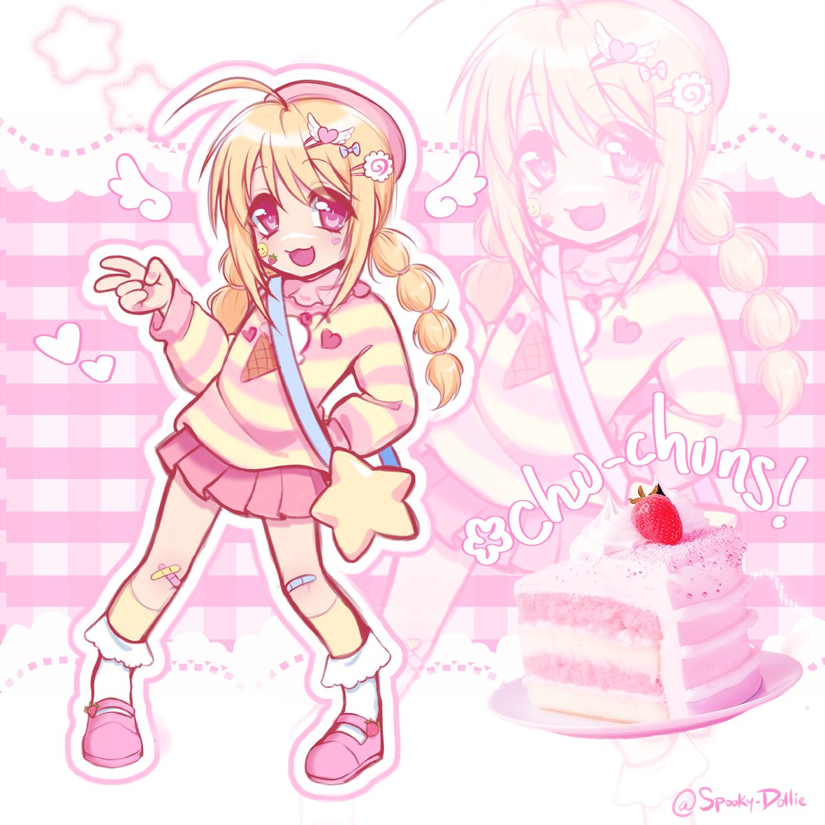 Spooky_draws's tweet image. For @chu_chuns of their adorable sona! 🩷🍥🍓🍰
#artfight2025 #animecore #cutecore #yumekawaii