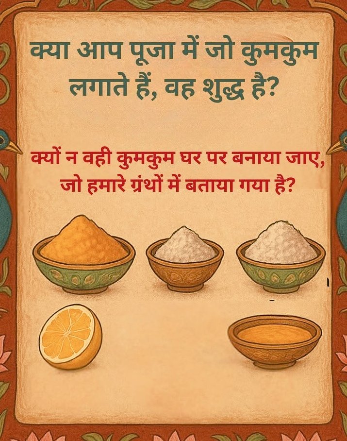 क्या हम सच में जानते हैं कि पूजा में इस्तेमाल होने वाला कुमकुम शुद्ध है? 🧵
