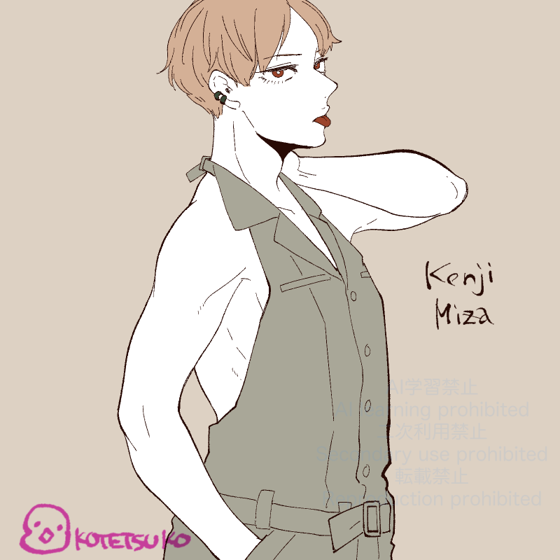 kttkymmt's tweet image. 片方描いたら片方も描きたくなるCPあるある😂
特に見せるものもない賢慈なので普段絶対着ないもの着せてみた(背中ばっくりのツナギ的な)