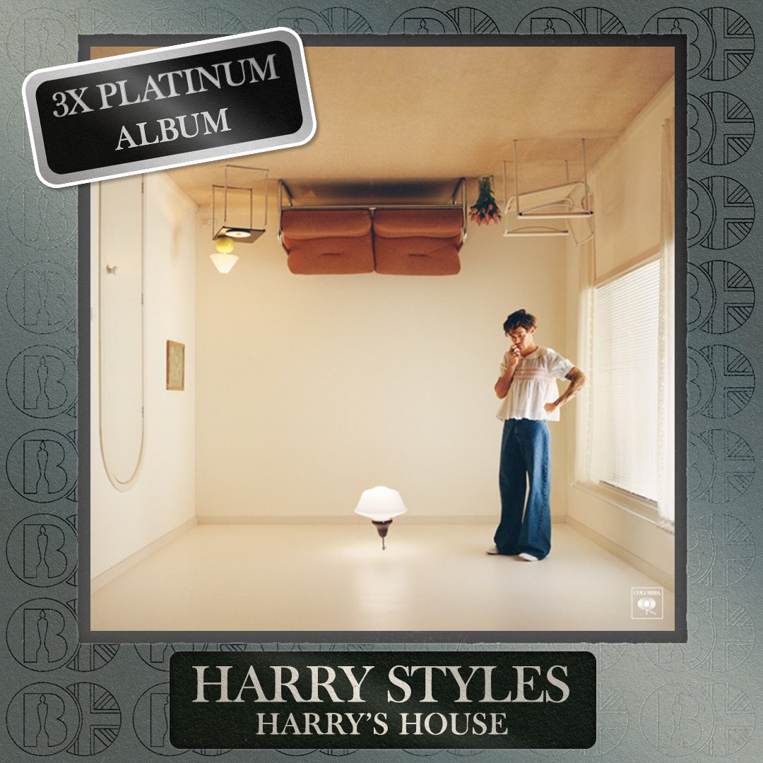 'Harry's House', the album by <a href="/Harry_Styles/">Harry Styles.</a>, is now #BRITcertified 3x Platinum