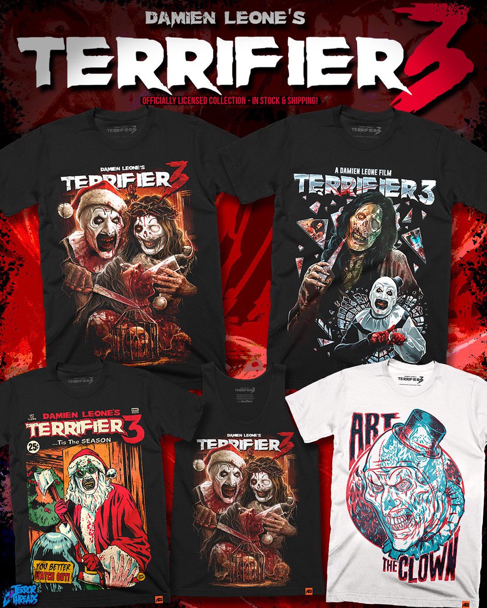 Terror_Threads's tweet image. Our new Terrifier 3 Tees and Tanks are now in stock and shipping! Grab yours while you can by clicking on the link in our profile or shop, TERRORTHREADS.COM 🤡