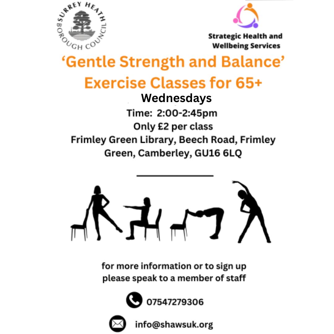 FrimleyGreenLib (@frimleygreenlib) on Twitter photo Join our Gentle Strength and Balance Exercise Classes. Every Wednesday at 2pm. The classes are aimed at people aged 65+ and cost £2 per class. Just drop in.
#FrimleyGreen <a href="/SurreyLibraries/">Surrey Libraries UK</a> Join our Gentle Strength and Balance Exercise Classes. Every Wednesday at 2pm. The classes are aimed at people aged 65+ and cost £2 per class. Just drop in.
#FrimleyGreen <a href="/SurreyLibraries/">Surrey Libraries UK</a>