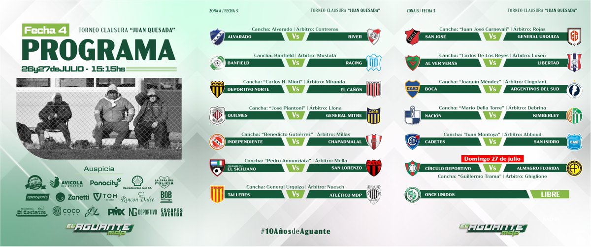 Programación de la Cuarta Fecha del Torneo Clausura "Juan Quesada"