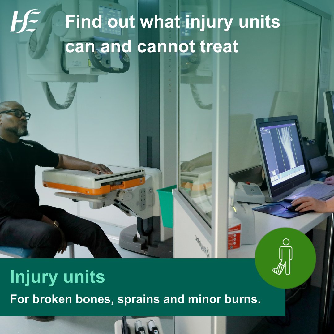 HSEMidWest's tweet image. Injury Units treat recent injuries that are not life-threatening such as breaks, sprains, strains, scalds & minor burns-most are treated & home in under 2 hours
🕗 Open daily, 8am-8pm
📍 @StJohnsHospLmk Ennis & Nenagh
👨⚕️ For adults & children (5+)
➡ hse.ie/injuryunits
