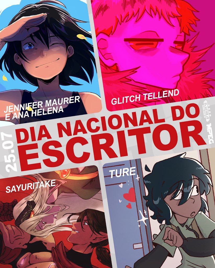 editorampeg's tweet image. Hoje é Dia Nacional do Escritor, e temos orgulho de celebrar os talentos que fazem parte da família MPEG.
Jennifer Maurer, Ana Helena, Glitch Tellend, Sayuritake e Ture — obrigado por darem vida a histórias que tocam, inspiram e transformam. 💙📖
