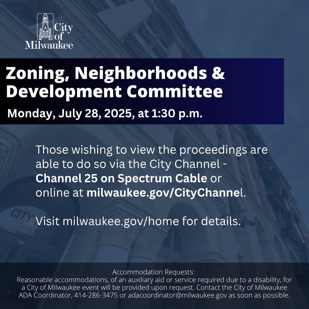 TODAY: Stay informed about what’s happening in your City. 🌇           

Visit milwaukee.gov/Home for the complete agenda.
