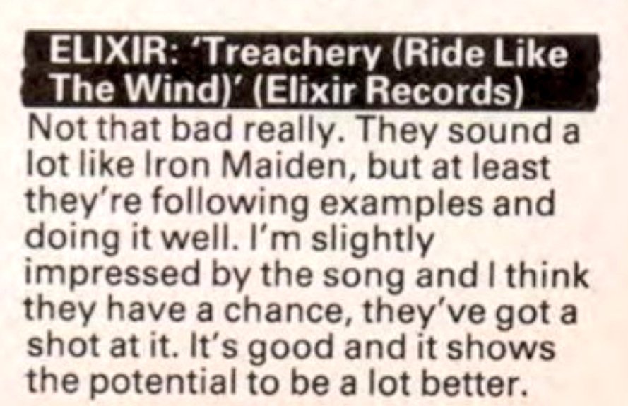leonski700's tweet image. 40 year&apos;s ago NWOBHM band Elixir released their debut single  Treachery (Ride Like The Wind) and was reviewed by Ronnie James Dio 🙏 in Kerrang. For me an absolute game changer.  Happy Anniversary. 🤘  @mitchlafon @BerserkerBill @RockTheseTweets @marillion073 @TheDuckLR @TTFTPR