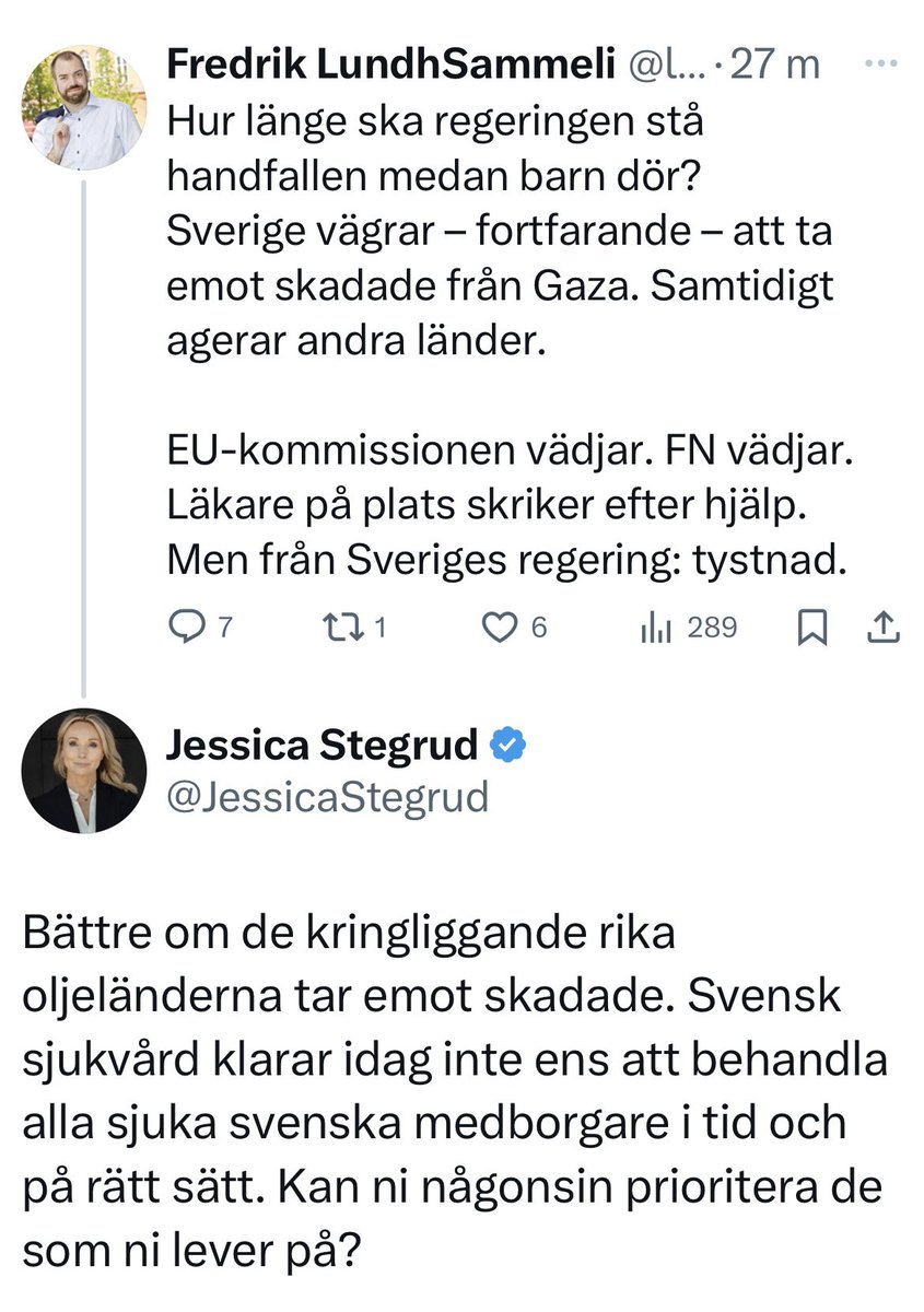 Trots att Sammeli (S) är ledamot i Socialutskottet och mycket väl medveten om problemen i svensk sjukvård…så vill han belasta den ännu mer med skadade från Ghaza. Sossarnas prioritering är tydlig: aldrig svenskarna först. 

Eller vad säger ni?