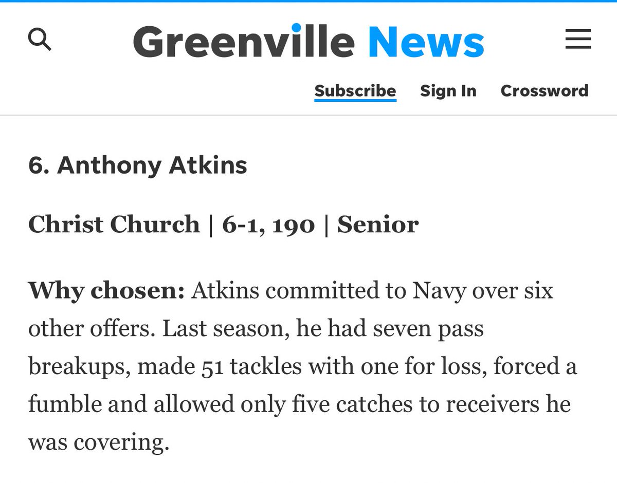 Anthony Atkins II (@313_lilant) on Twitter photo Thank you <a href="/ToddShanesySHJ/">Todd Shanesy</a> and <a href="/GreenvilleNews/">The Greenville News</a> for choosing me as one the top dbs in the upstate. Excited for this fall.
<a href="/HatfieldQuin/">Quin Hatfield</a> <a href="/amanirichburg88/">Coach Cap</a> <a href="/Jdjacks45/">Joshua Jackson</a> <a href="/windham_john/">John Windham</a> <a href="/ccesfootball/">Christ Church Football</a> <a href="/LevelUpDBs/">Level Up DBs</a> <a href="/train0187/">TRAINBUILT PERFORMANCE</a> <a href="/HighSchoolBlitz/">High School Blitz</a> <a href="/CDearing82/">Chris Dearing</a> <a href="/HaleMcGranahan/">Hale McGranahan</a> <a href="/GreenRB21/">R.B. Green</a> Thank you <a href="/ToddShanesySHJ/">Todd Shanesy</a> and <a href="/GreenvilleNews/">The Greenville News</a> for choosing me as one the top dbs in the upstate. Excited for this fall.
<a href="/HatfieldQuin/">Quin Hatfield</a> <a href="/amanirichburg88/">Coach Cap</a> <a href="/Jdjacks45/">Joshua Jackson</a> <a href="/windham_john/">John Windham</a> <a href="/ccesfootball/">Christ Church Football</a> <a href="/LevelUpDBs/">Level Up DBs</a> <a href="/train0187/">TRAINBUILT PERFORMANCE</a> <a href="/HighSchoolBlitz/">High School Blitz</a> <a href="/CDearing82/">Chris Dearing</a> <a href="/HaleMcGranahan/">Hale McGranahan</a> <a href="/GreenRB21/">R.B. Green</a>