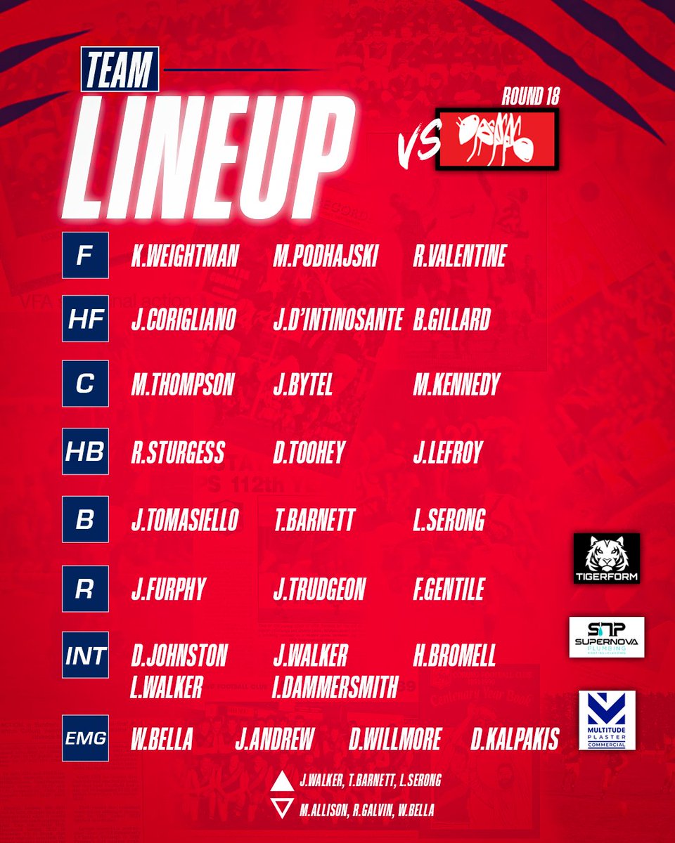 Our lineup for tomorrow's clash, proudly brought to you by Tigerform, Supernova Plumbing and Multitude Plaster! 🦁🌟