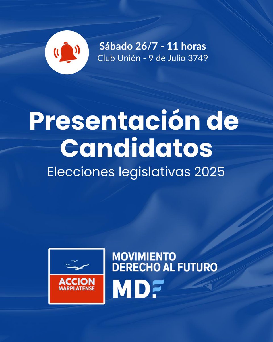 Este sábado 26 de julio a las 11 de la mañana vamos a presentar la lista de candidatas y candidatos de Acción Marplatense en el Movimiento Derecho al Futuro.

Un equipo diverso, comprometido, con vocación por el trabajo y muchas ganas de transformar Mar del Plata desde cada