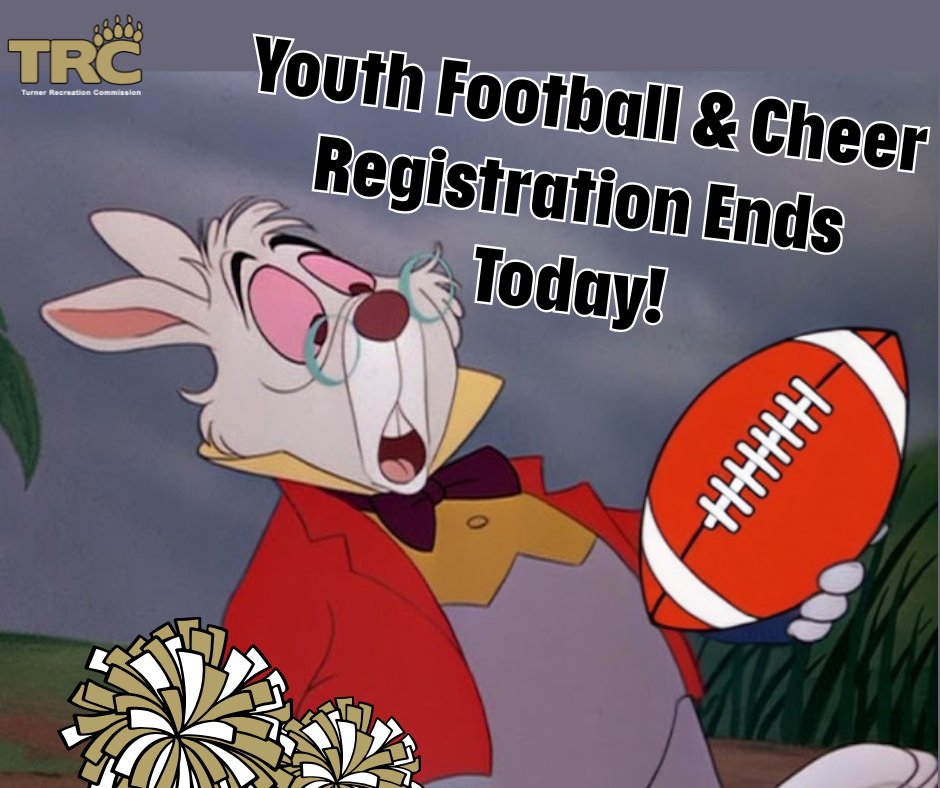 Heads up! The deadline is HERE! Youth Football &amp; Cheer registration closes TONIGHT – don’t miss your shot to join the fun this season!

Register now before it's too late: register.communitypass.net/TurnerRecreati…
